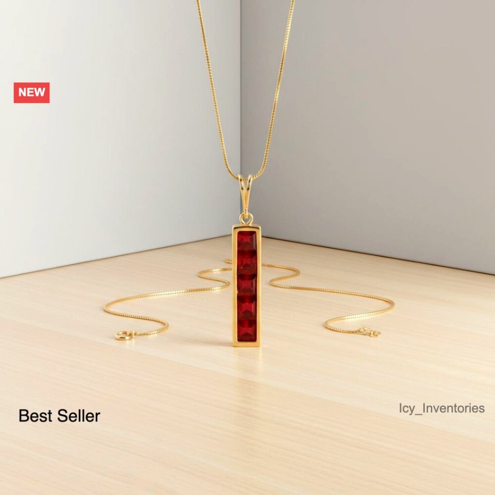 Solid Yellow Gold Ruby Pendant Necklace Elegant C… - image 1